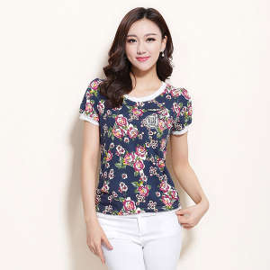 Summer New Style Women′s Flora Print Custom Design T-Shirt